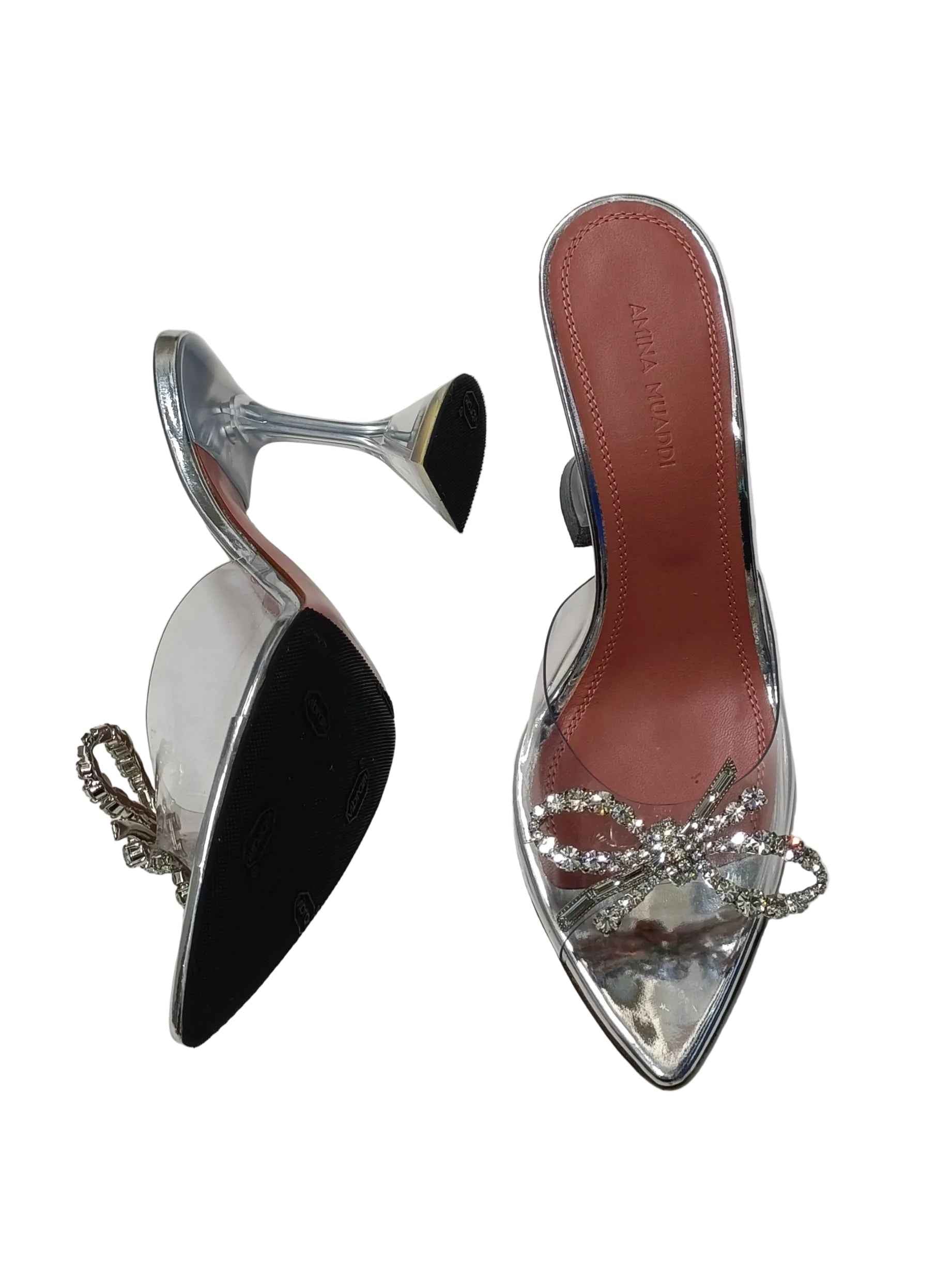 Amina Muaddi Made In Italy Rosie Transparent Mules Heels-Size 37 Secondary image