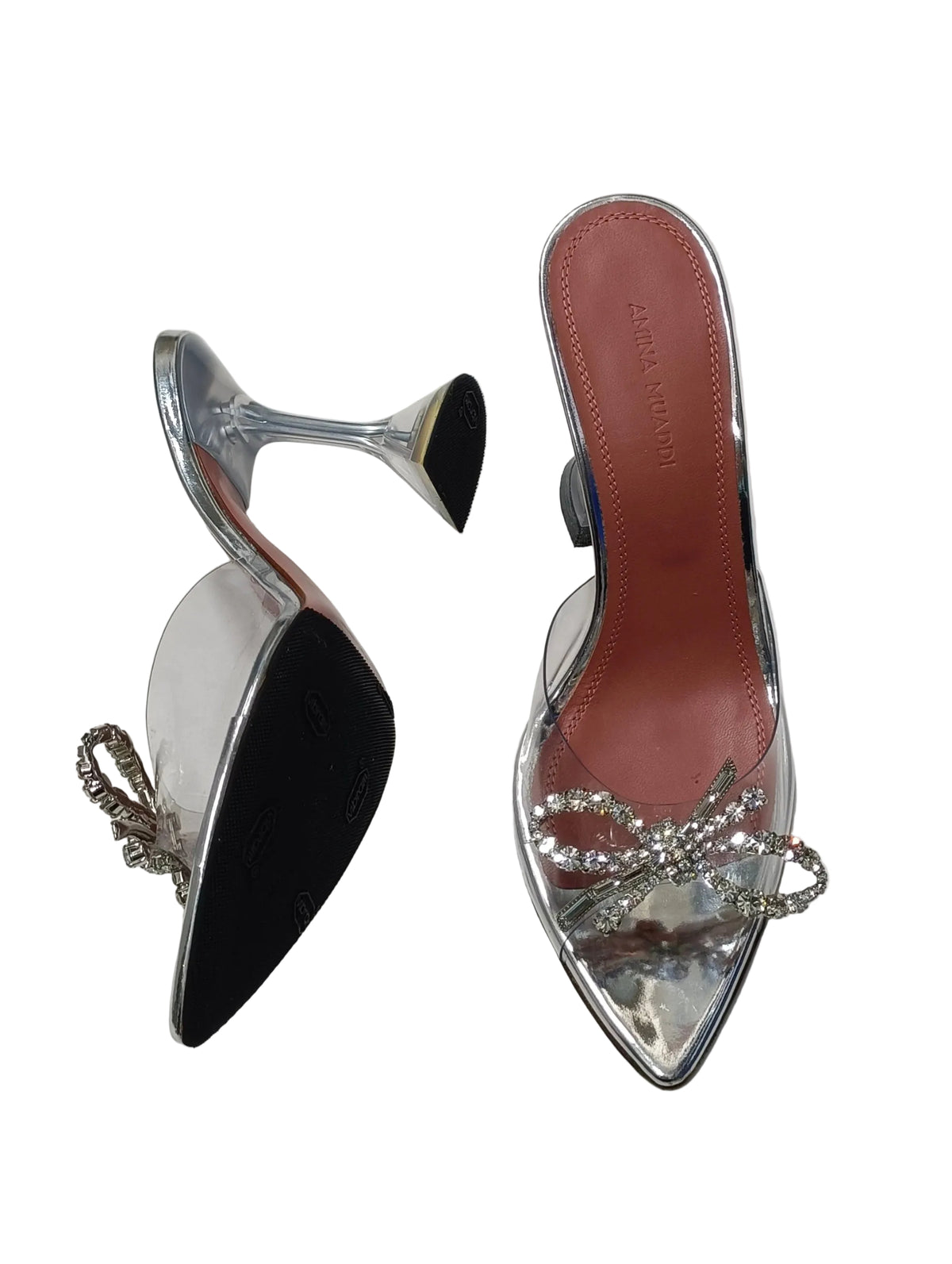Amina Muaddi Made In Italy Rosie Transparent Mules Heels-Size 37