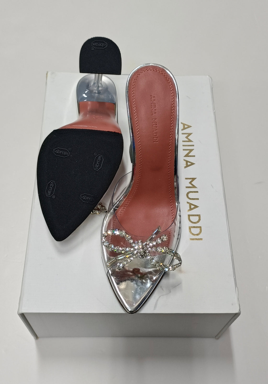Amina Muaddi Made In Italy Rosie Transparent Mules Heels-Size 37