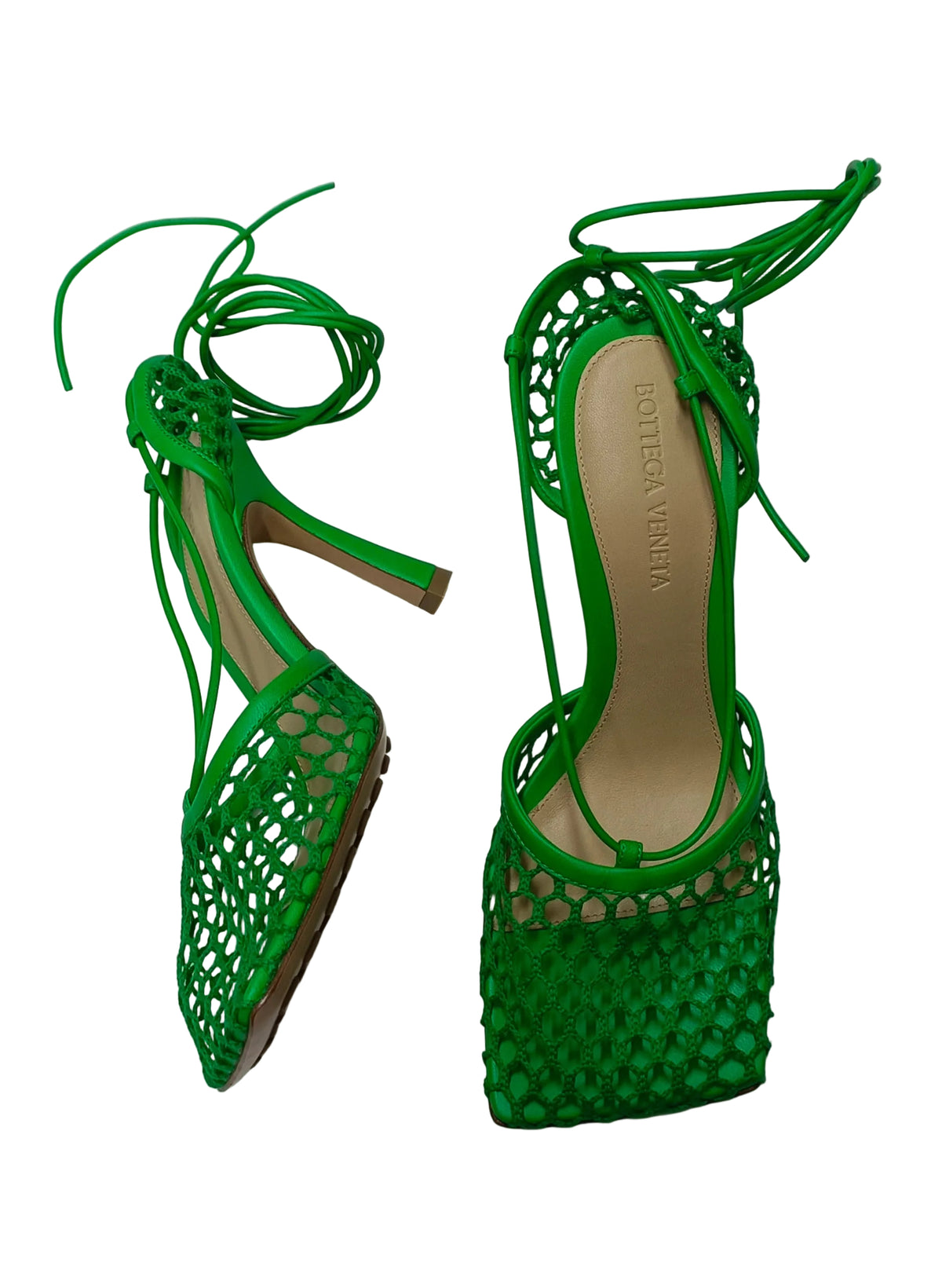 Bottega Veneta Made In Italy Stretch Mesh Sandals-Green Sizen 36