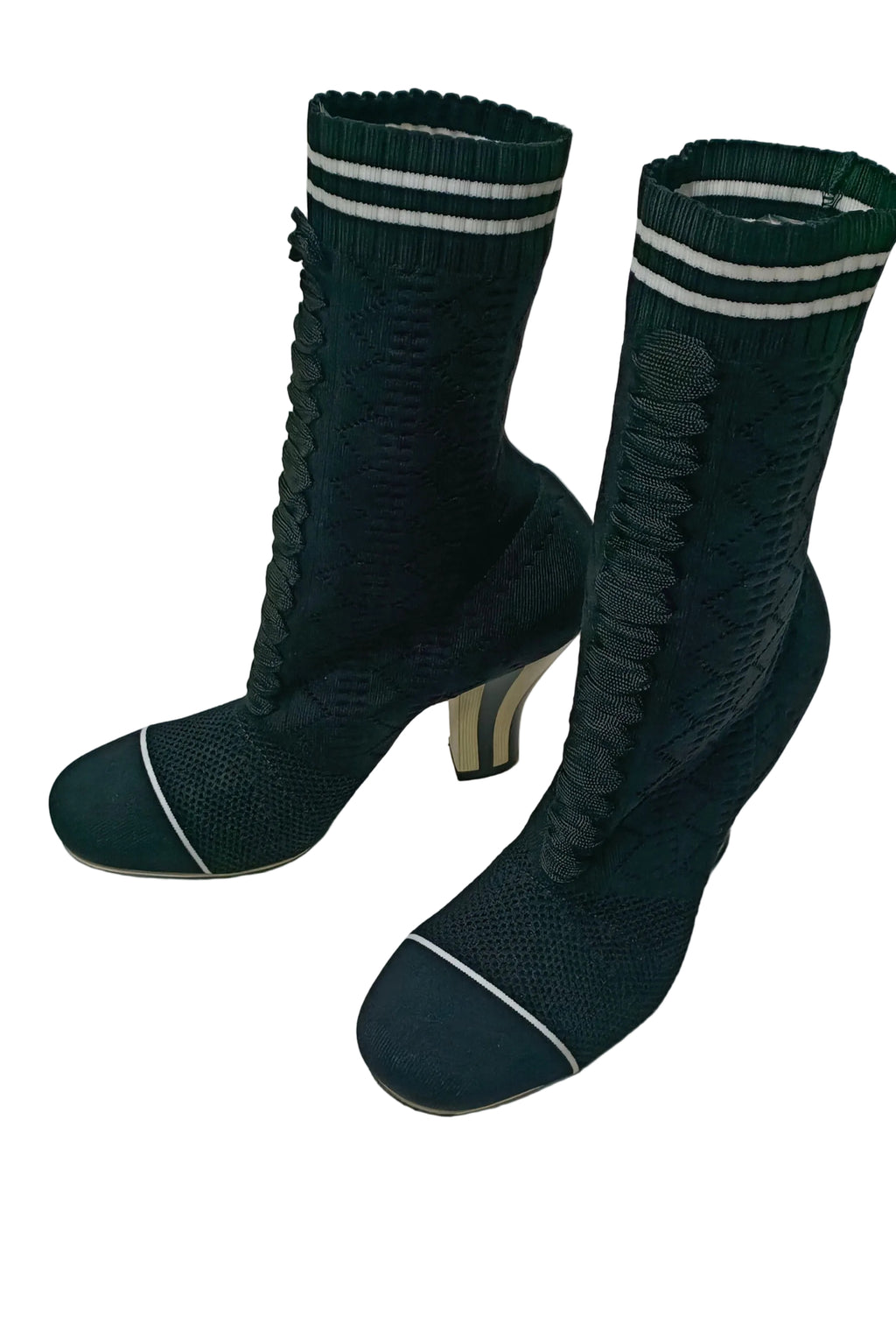 Fendi Made In Italy Rockoko Knit Sock Boots-Black Size 36