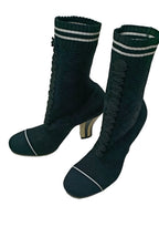 Fendi Made In Italy Rockoko Knit Sock Boots-Black Size 36