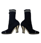 Fendi Made In Italy Rockoko Knit Sock Boots-Black Size 36