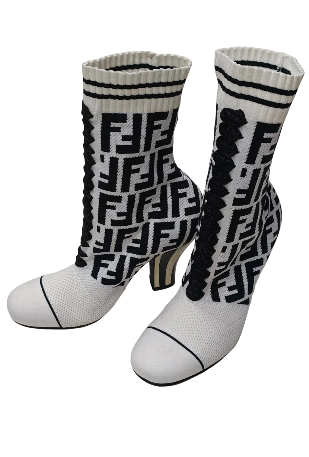 Fendi Made In Italy Sock Boots-Black And White-Size 36