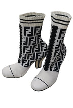 Fendi Made In Italy Sock Boots-Black And White-Size 36