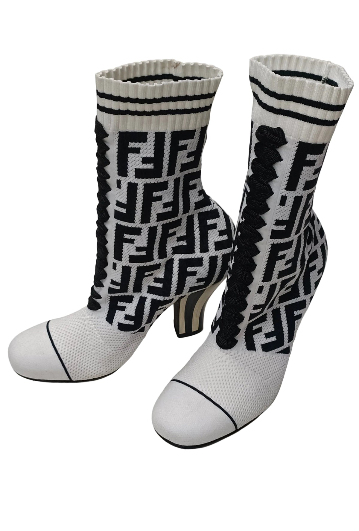 Fendi Made In Italy Sock Boots-Black And White-Size 36