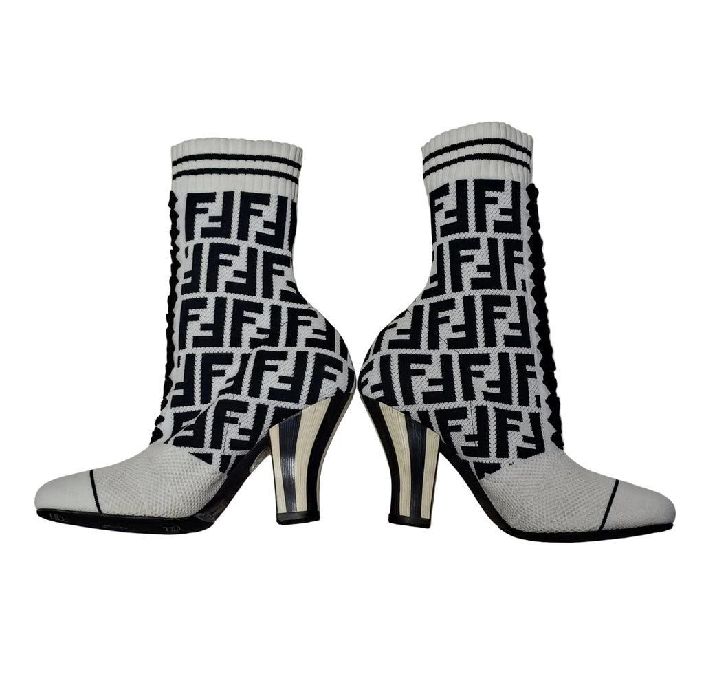 Fendi Made In Italy Sock Boots-Black And White-Size 36