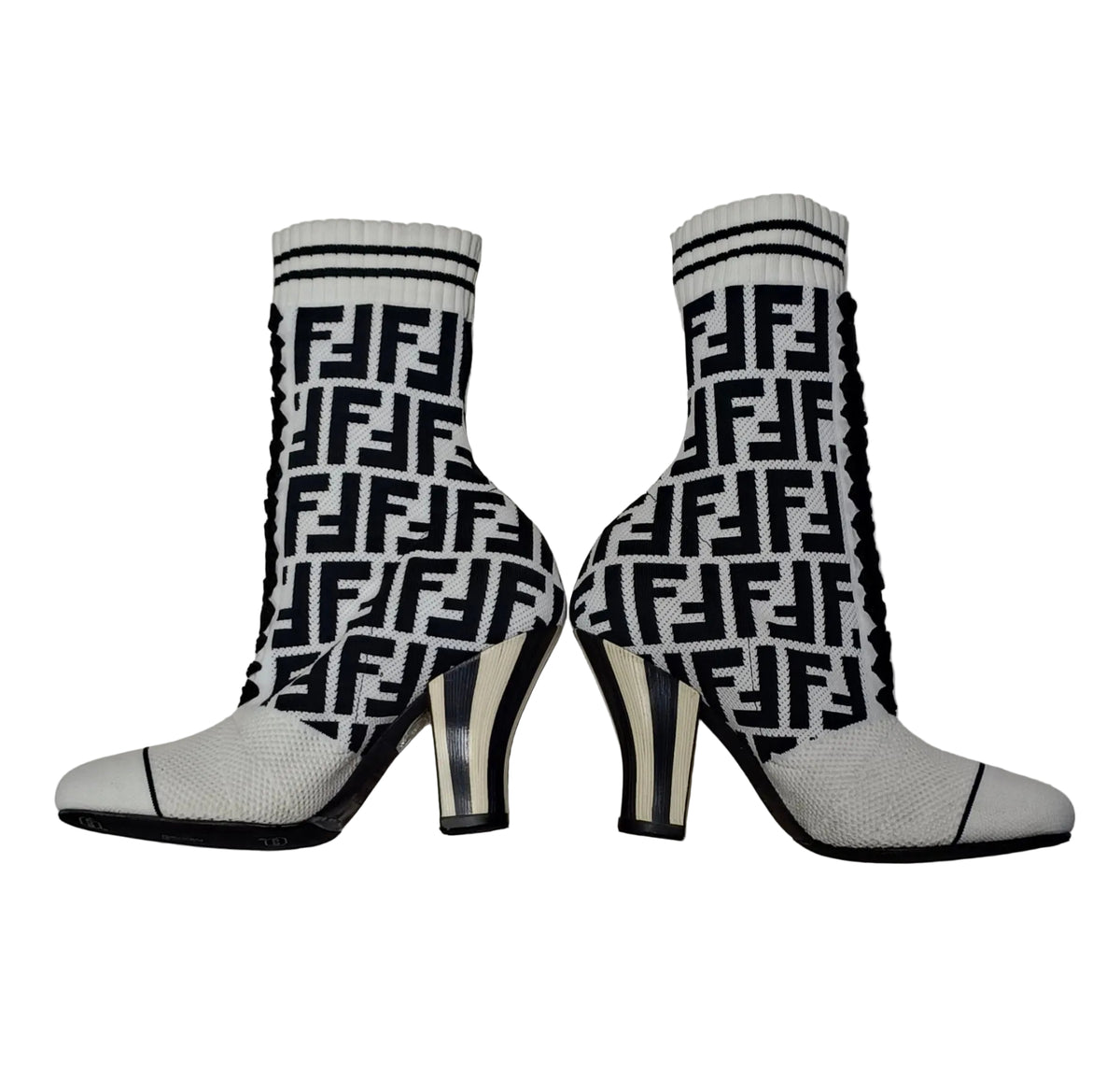 Fendi Made In Italy Sock Boots-Black And White-Size 36