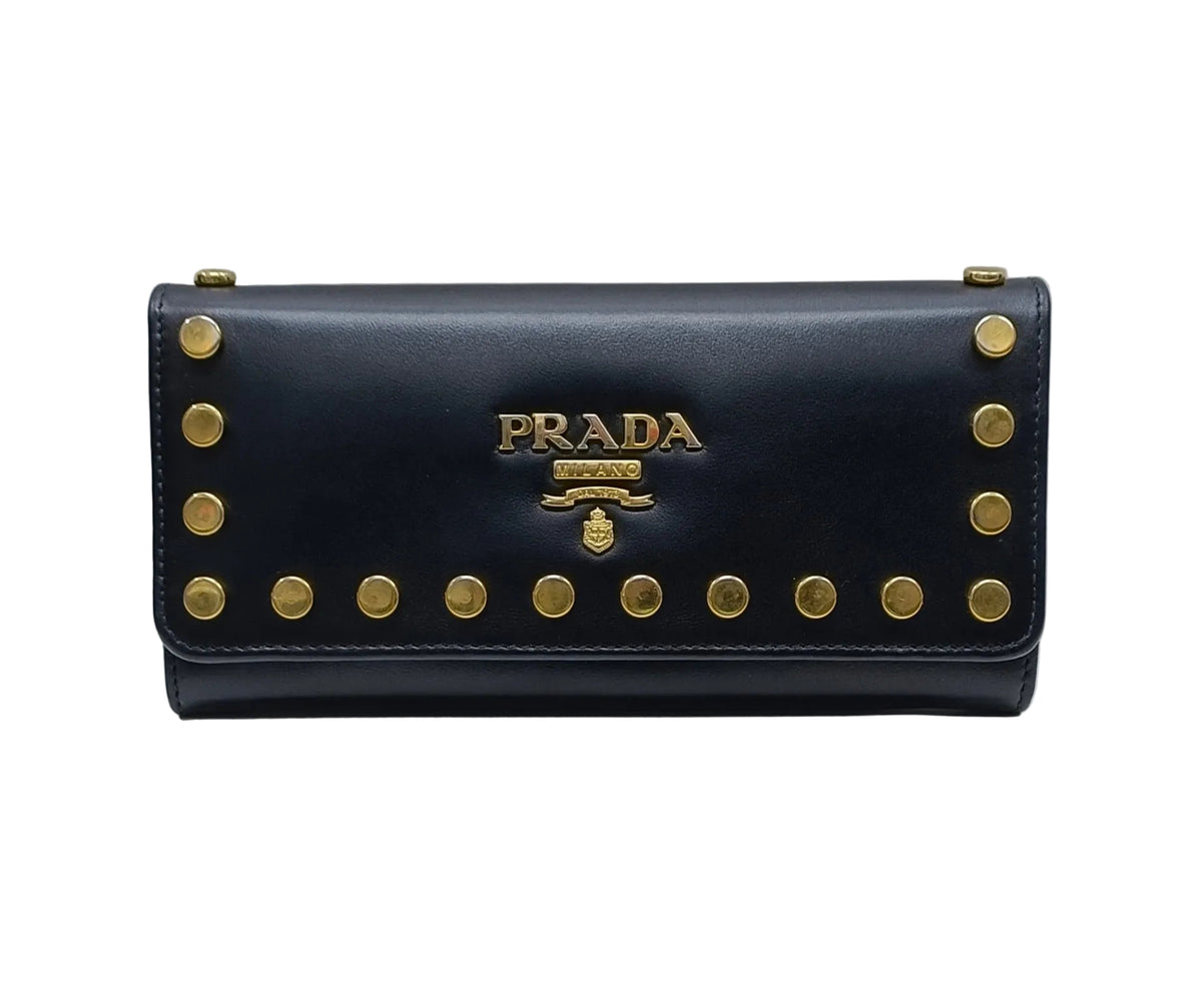 Prada Wallet-Black/Leather/Box/New