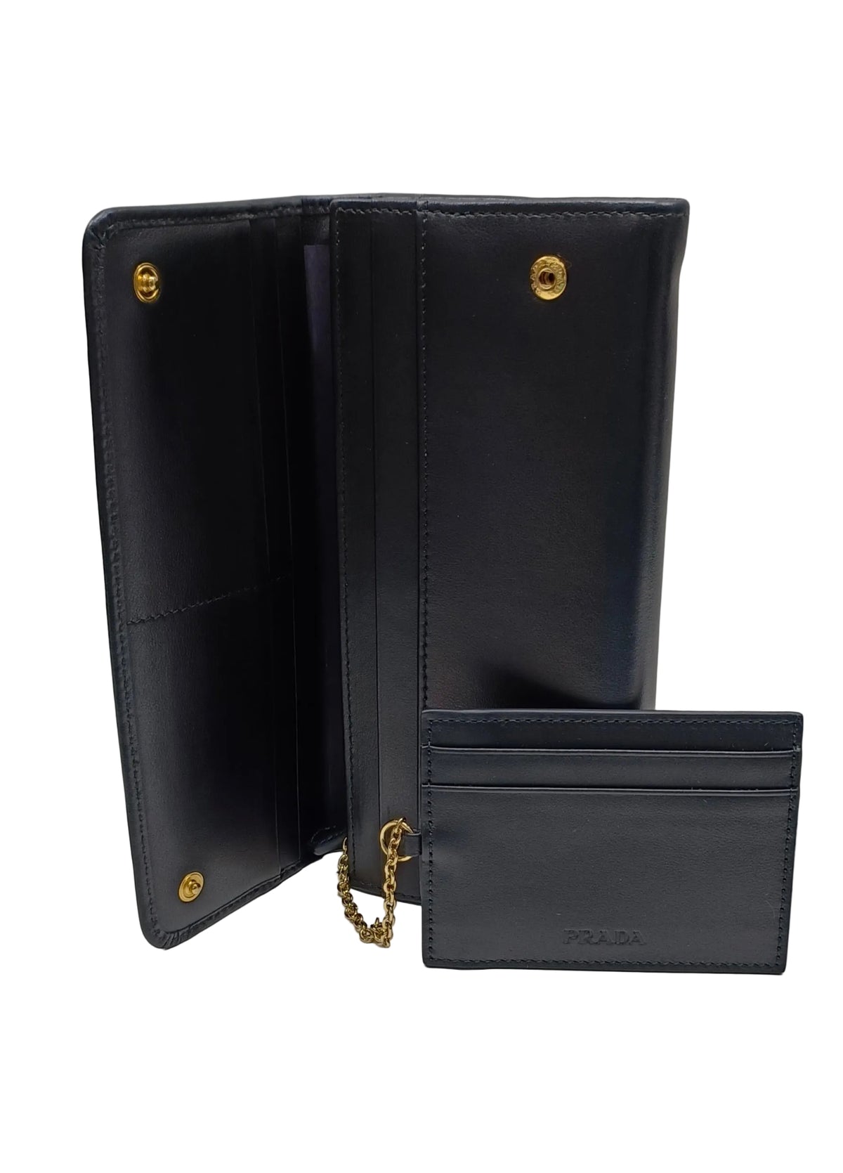 Prada Wallet-Black/Leather/Box/New