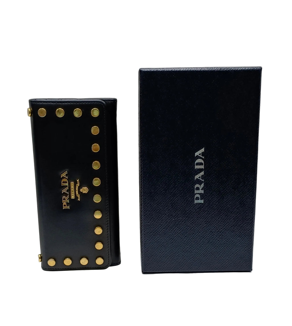 Prada Wallet-Black/Leather/Box/New
