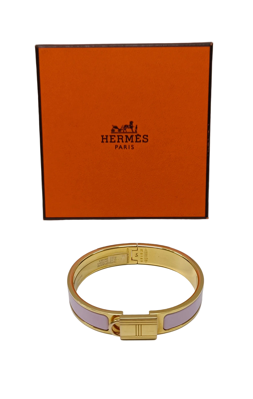 Hermes Enamel Narrow Clic Cadenas Bangle Made In France-Enamel/Pink/Gold Tone/Box