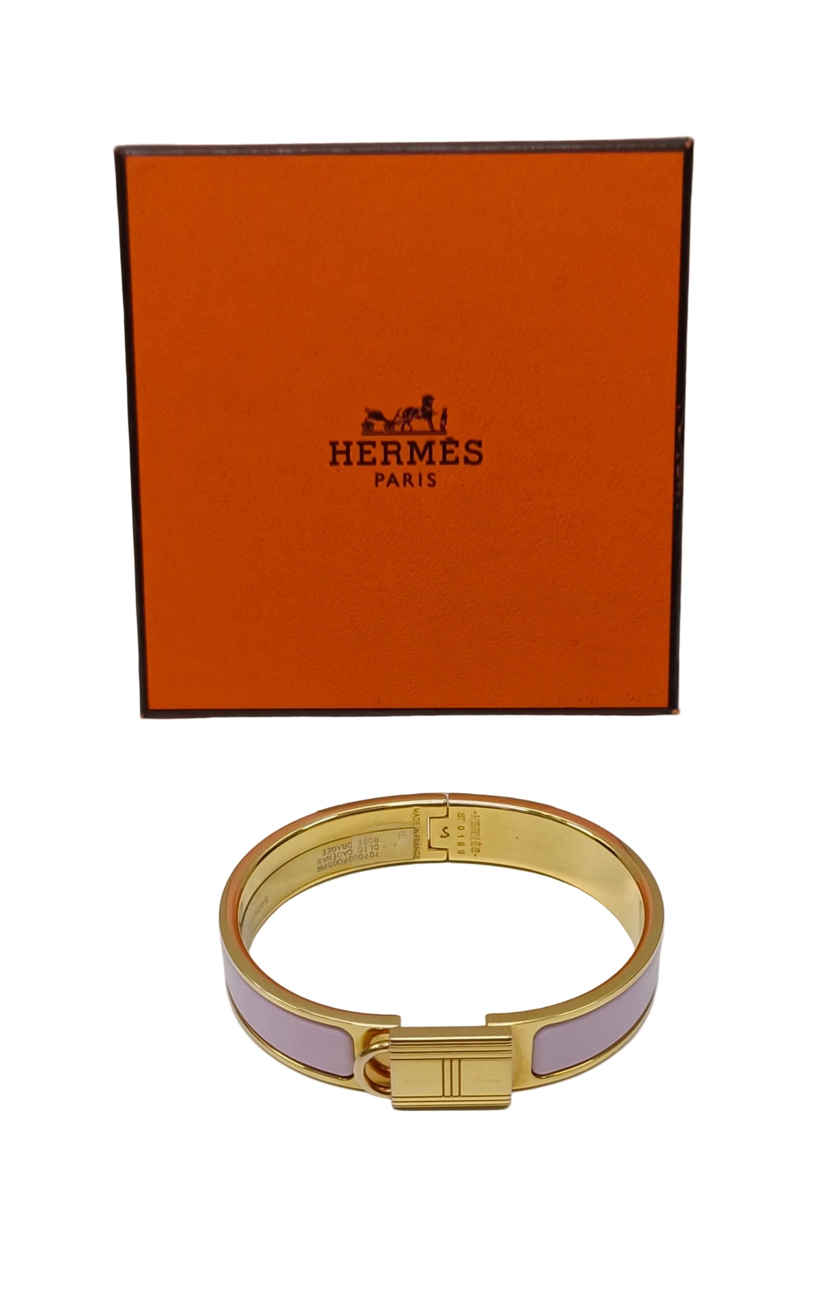 Hermes Enamel Narrow Clic Cadenas Bangle Made In France-Enamel/Pink/Gold Tone/Box