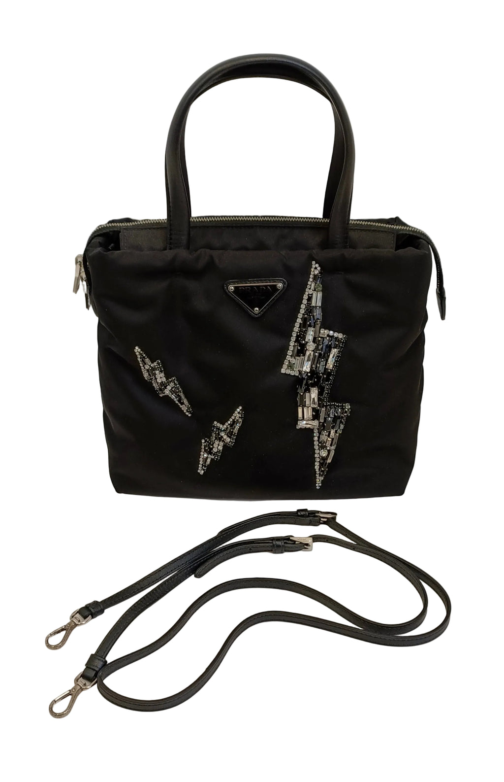Prada Lightning Bolt Tote & Sling Bag-Nylon/Black-Box/2 Way