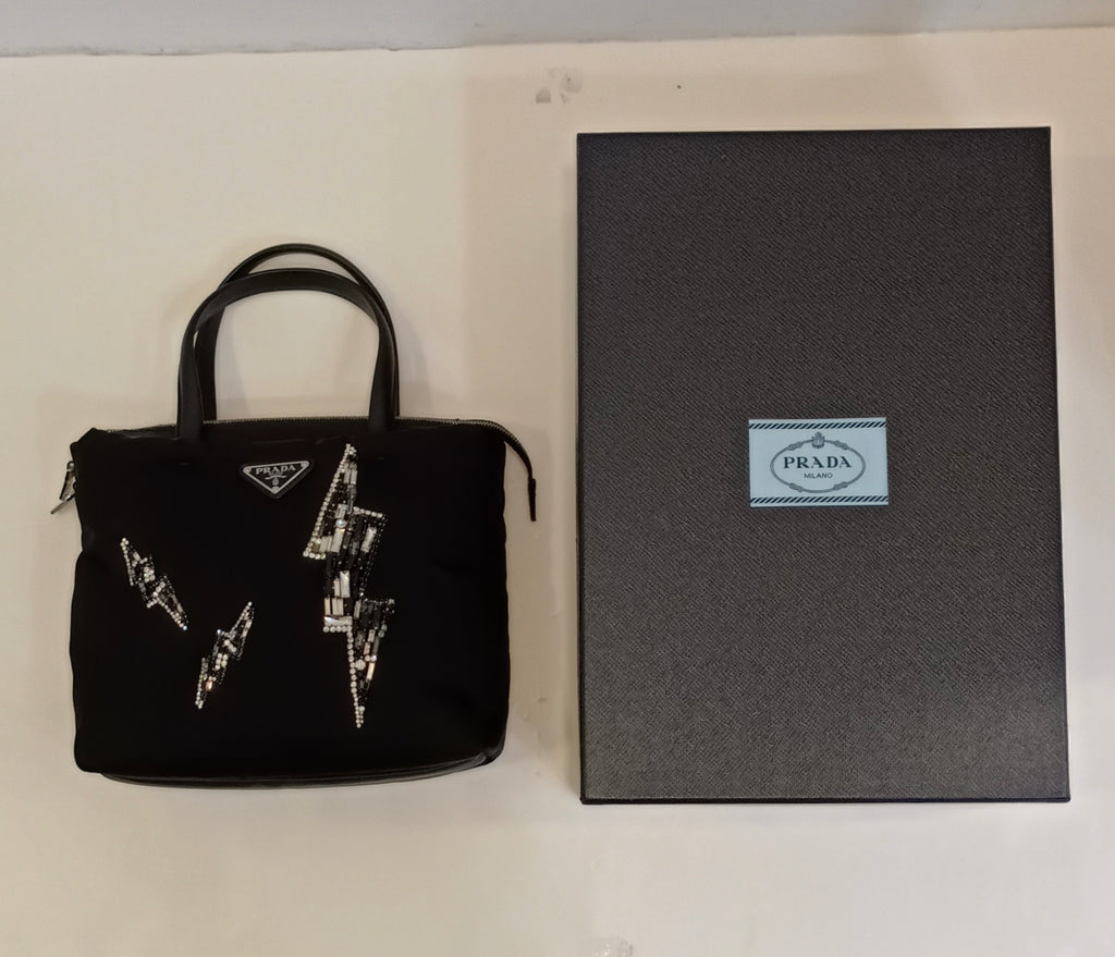 Prada Lightning Bolt Tote & Sling Bag-Nylon/Black-Box/2 Way