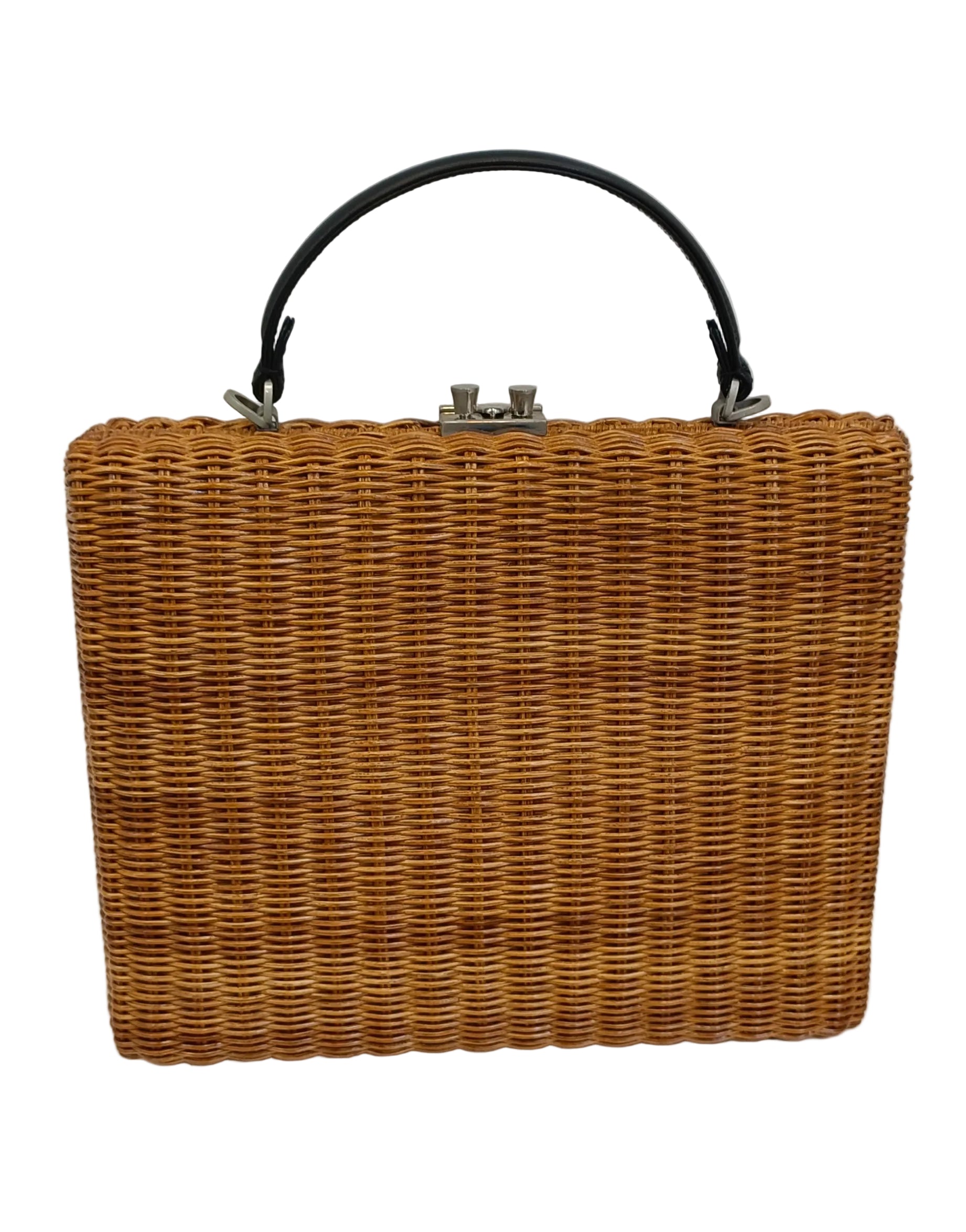 Rodo Rattan Brief Case Sling Bag-Rattan/Leather/Box-2 way Secondary image