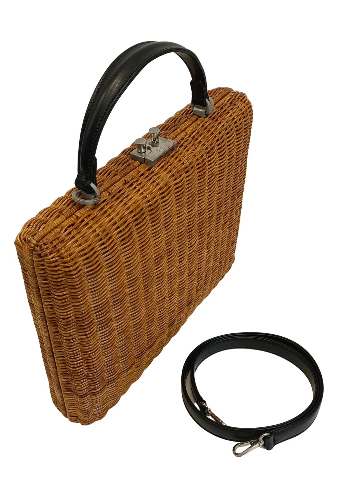 Rodo Rattan Brief Case Sling Bag-Rattan/Leather/Box-2 way