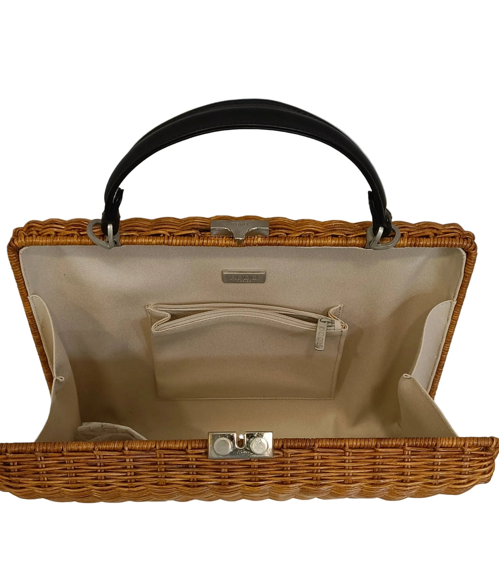 Rodo Rattan Brief Case Sling Bag-Rattan/Leather/Box-2 way