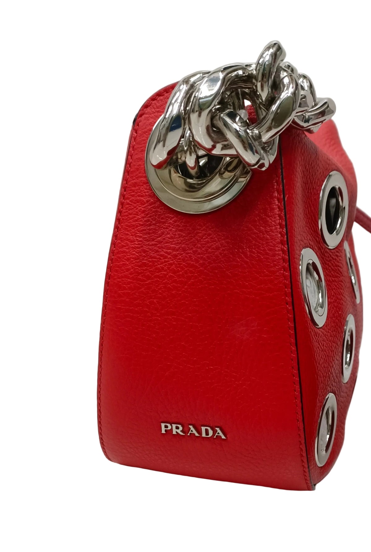 Prada Vitello Daino Grommet Iba027 Shoulder Bag-Leather/Chain/Lacca Red/Large