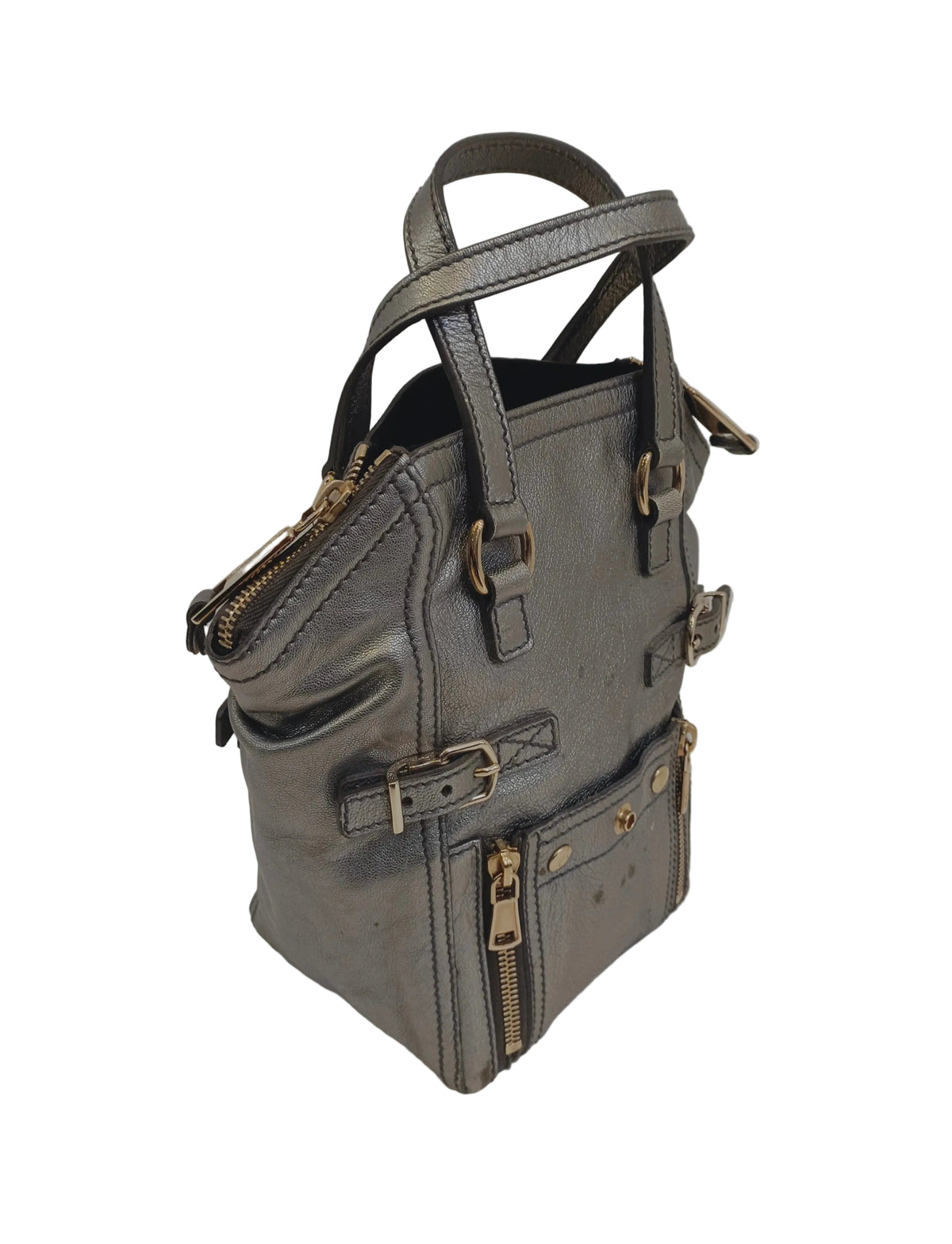 Yves Saint Laurent Downtown Tote Bag-Leather/Silver