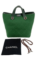 Chanel Medium Quilted Felt Pop Tote Bag 2 Way-Wool/Calf Skin Top Handle & Chain/Green/Year 2011