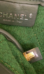 Chanel Medium Quilted Felt Pop Tote Bag 2 Way-Wool/Calf Skin Top Handle & Chain/Green/Year 2011