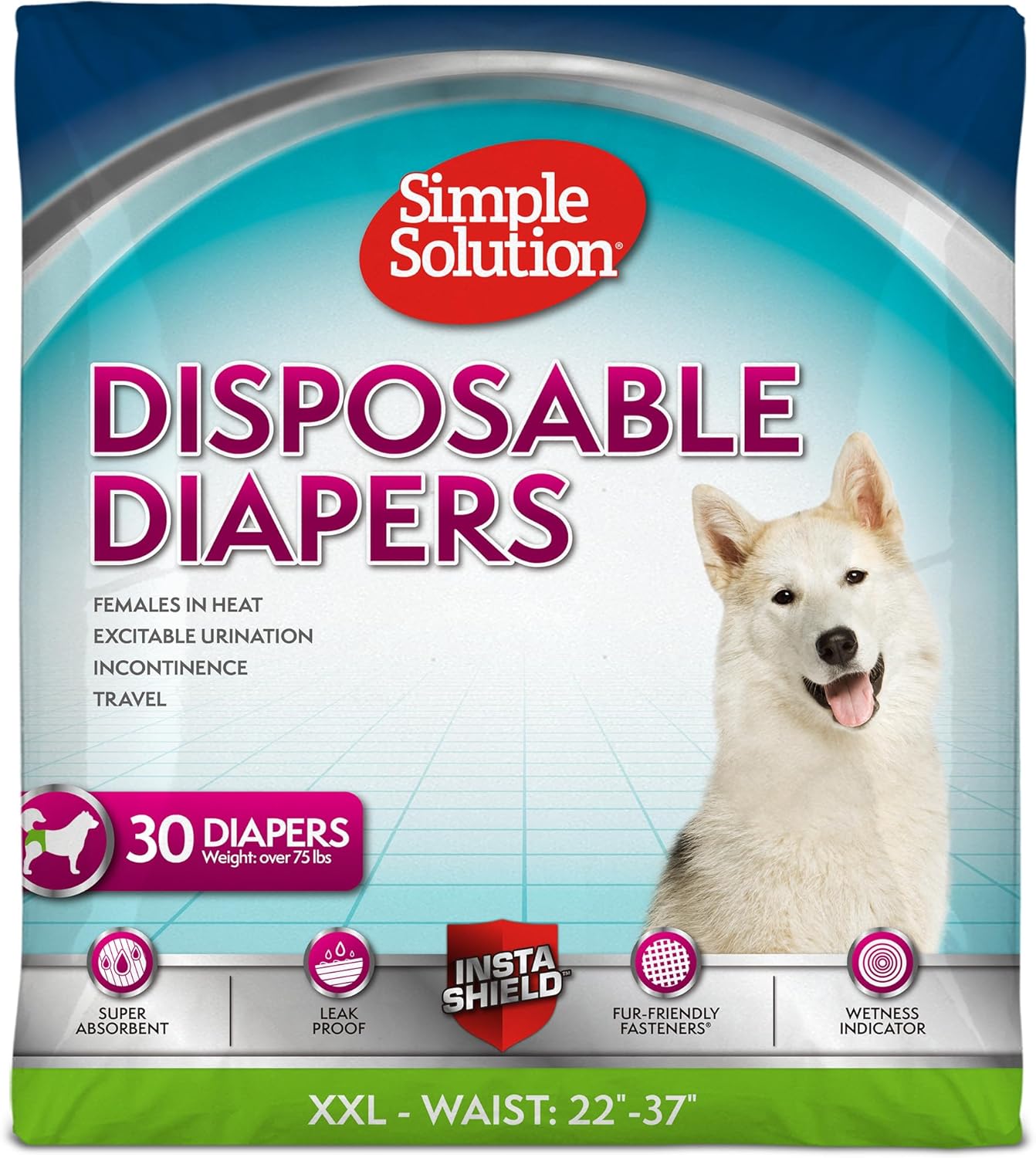 Simple Solution Disposable Dog Diapers For Female Dogs XXL Waist 22to37in 30 Count Main image