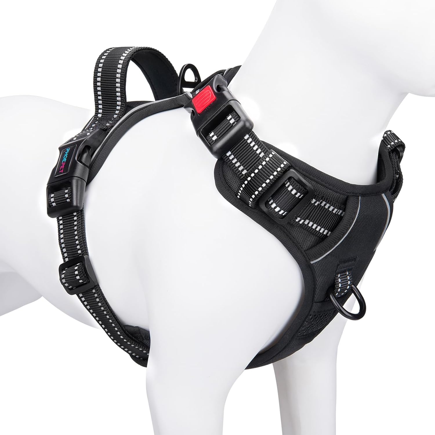 PHOEPET No Pull Dog Harnesses For Small Dogs Reflective Adjustable Front Clip Vest With Handle 2 Metal Rings 3 Buckles S Black Main image