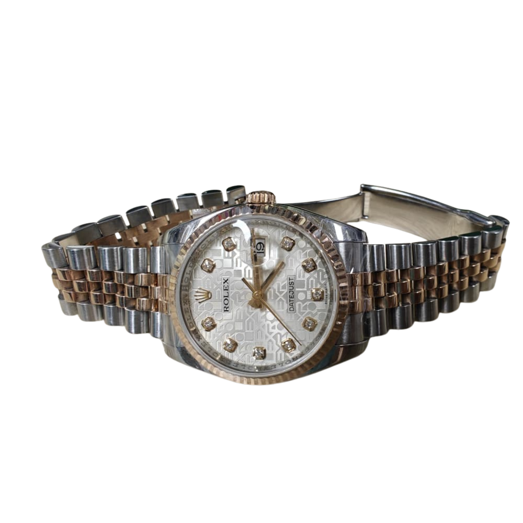 ROLEX 116231 Datejust 36mm Silver Diamonds Dial Half Rose Gold