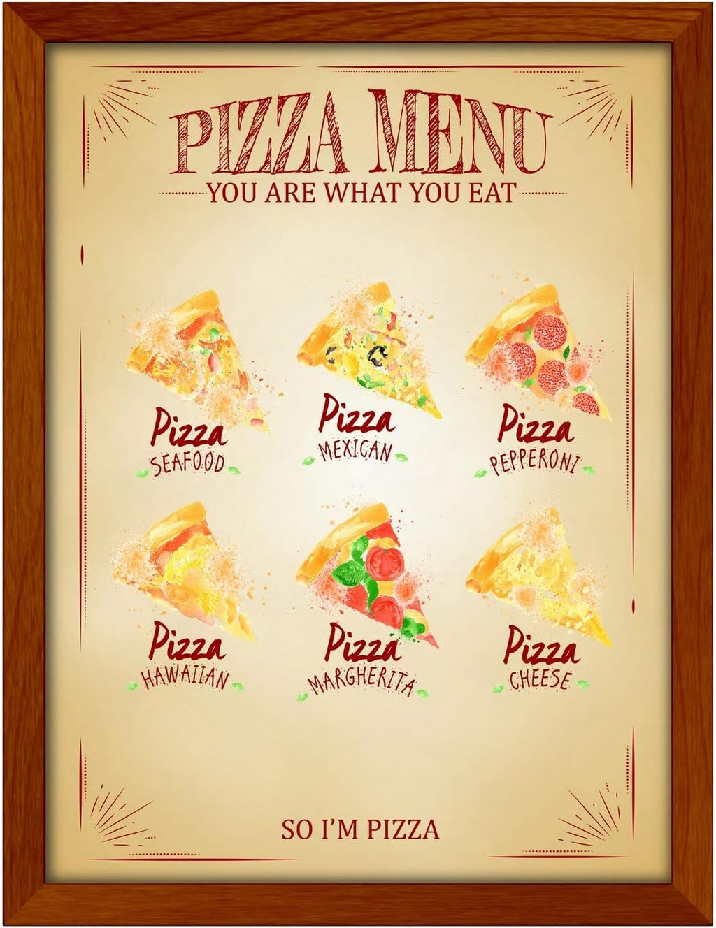 Poster Hub Pizza Menu Brown Kitchen Art Decor