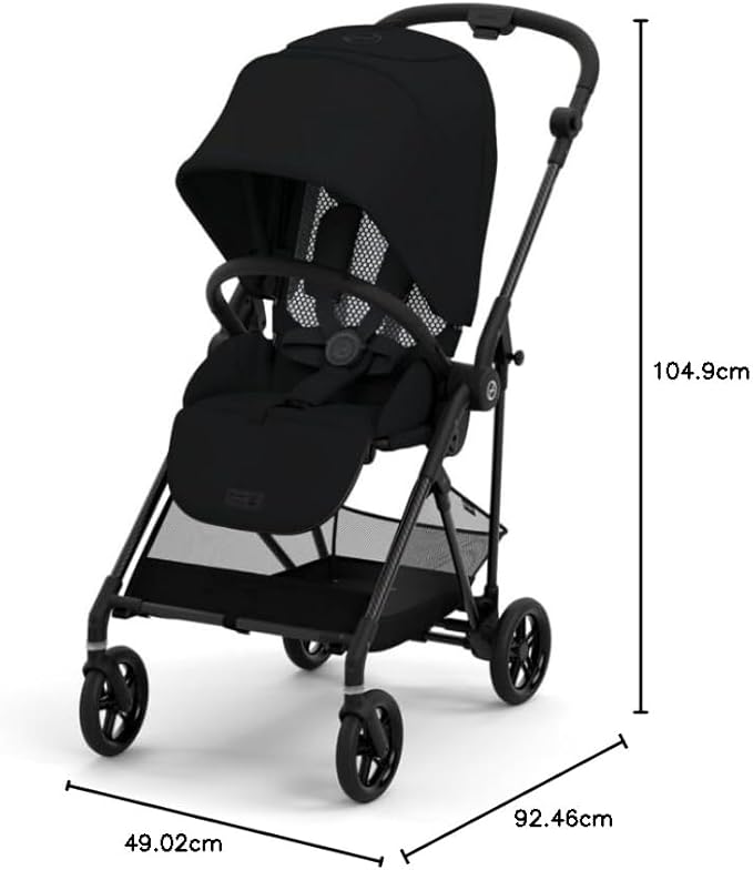 CYBEX Melio 3 Carbon Ultra-Lightweight Stroller - Compact Full-Size, Reversible Seat, One Hand Fold, Travel System Ready, for 6 Months+ - Moon Black