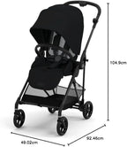 CYBEX Melio 3 Carbon Ultra-Lightweight Stroller - Compact Full-Size, Reversible Seat, One Hand Fold, Travel System Ready, for 6 Months+ - Moon Black