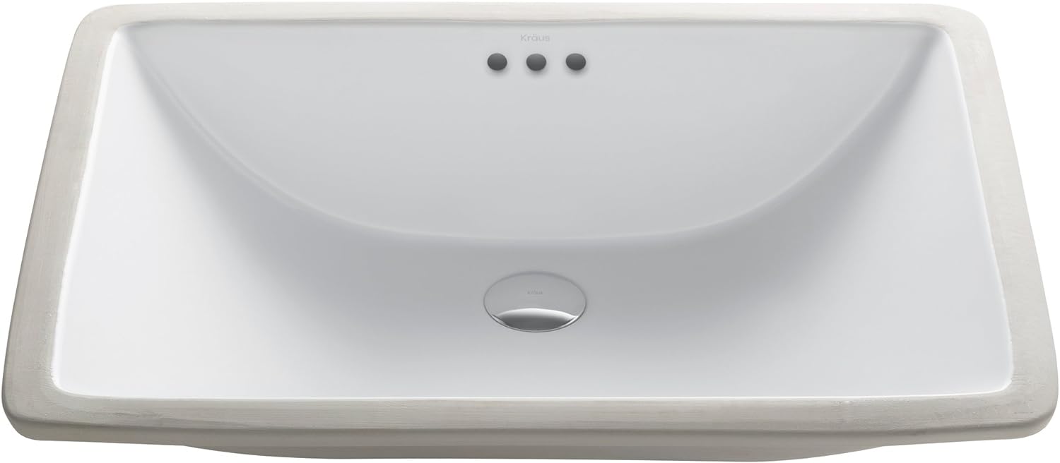 Kraus KCU251 Elavo 23inch Rectangular Undermount White Porcelain Ceramic Bathroom Sink With Overflow Main image