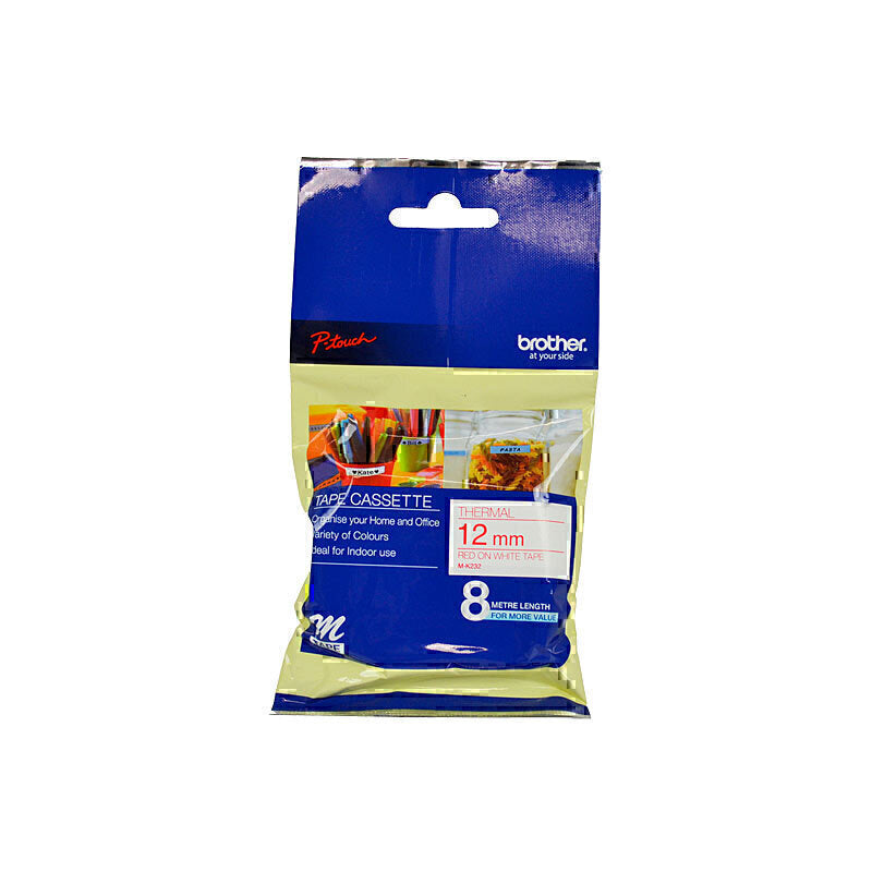 Brother Ptouch Red On White Thermal Tape 12mmX8m MK232 Main image