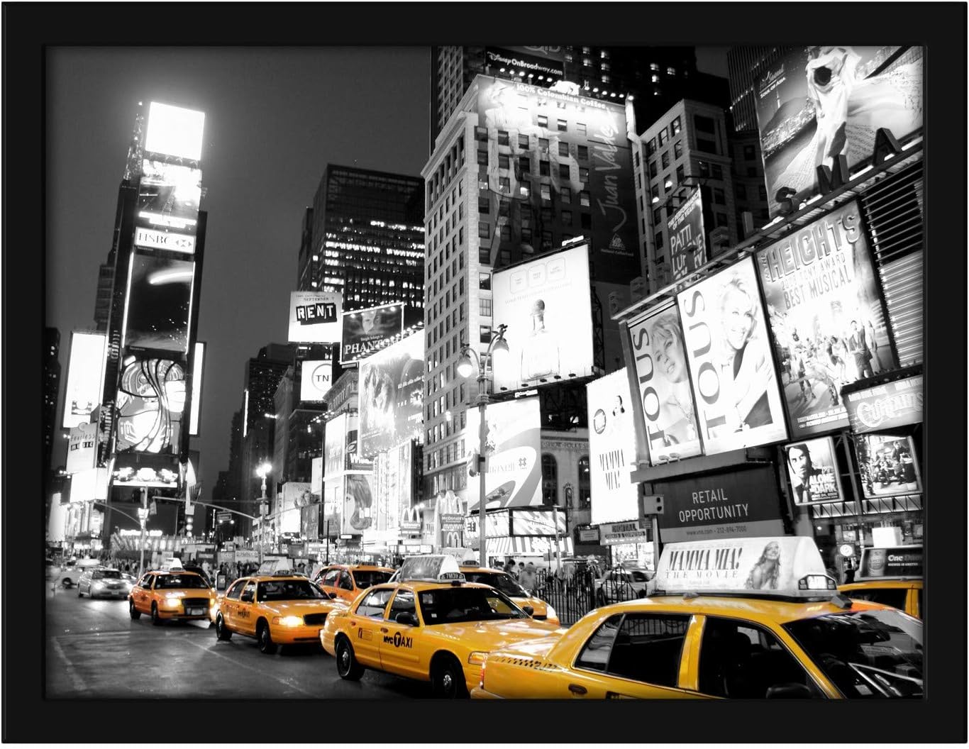 Poster Hub Nyc Time Square Cabs 1 BW Color Splash Art Decor Main image