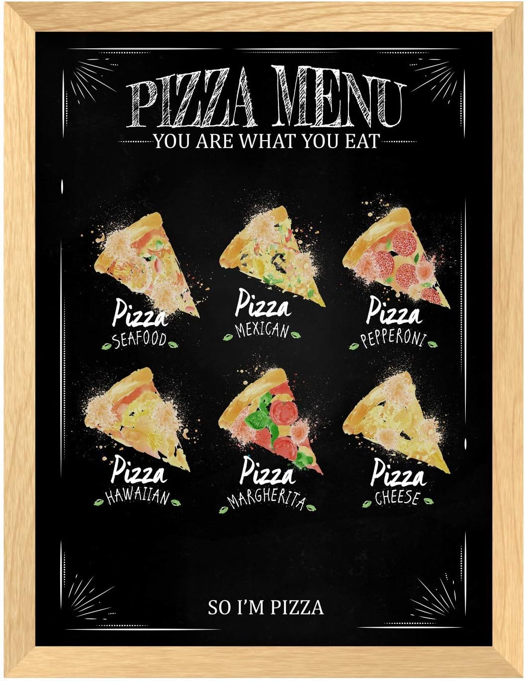 Poster Hub Pizza Menu Black Kitchen Art Decor Main image