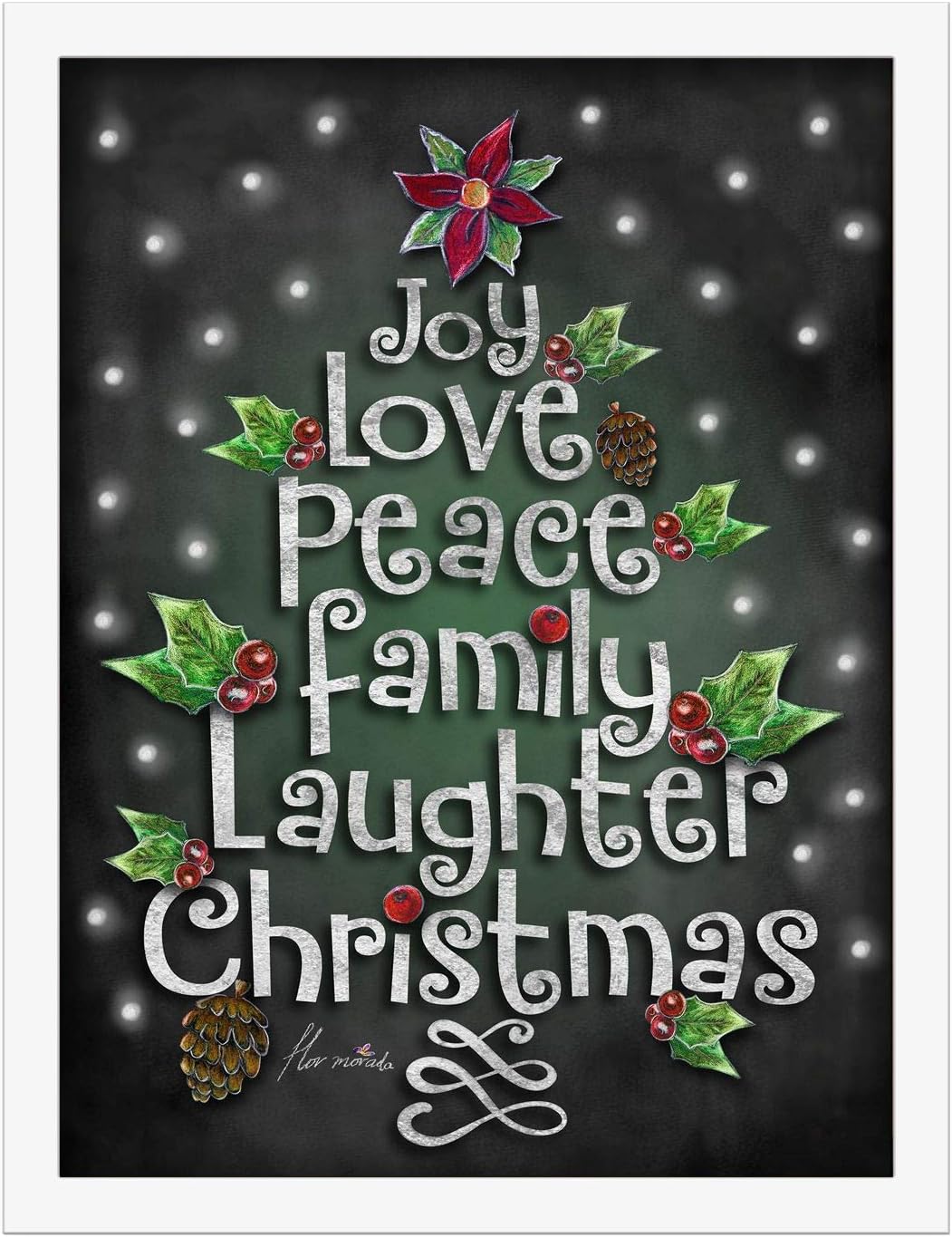 Poster Hub Chalk Drawing Christmas Joy Love Peace Chalk Motivational Art Decor Main image