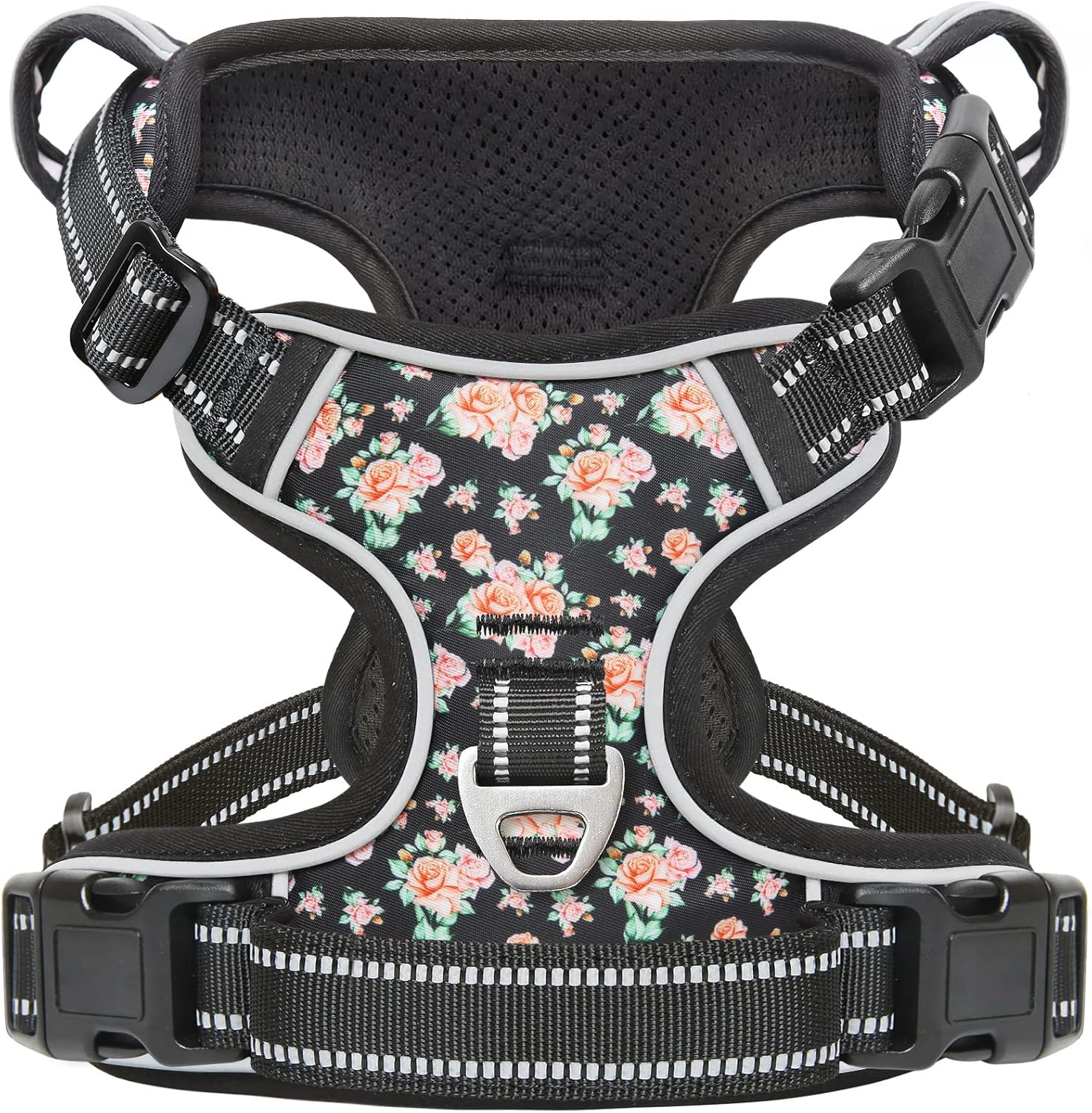 Timos Dog Harness 3 Snap Buckles NoPull Soft Padded Dog Vest With 2 Metal Leash Clips Small Dogs Black Rose S Main image