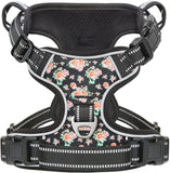 Timos Dog Harness 3 Snap Buckles NoPull Soft Padded Dog Vest With 2 Metal Leash Clips Small Dogs Black Rose S