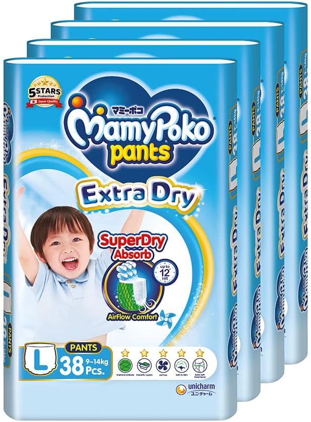 MamyPoko Extra Dry Pants Baby Diapers L 9to14kg 38 Pcs X 4 Packs Carton Main image