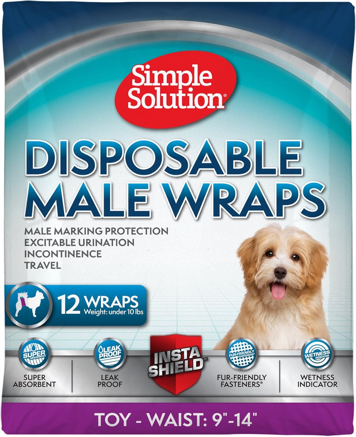 Simple Solution Disposable Dog Diapers For Male Dogs Toy WASIT 9in To 14in 30 Count