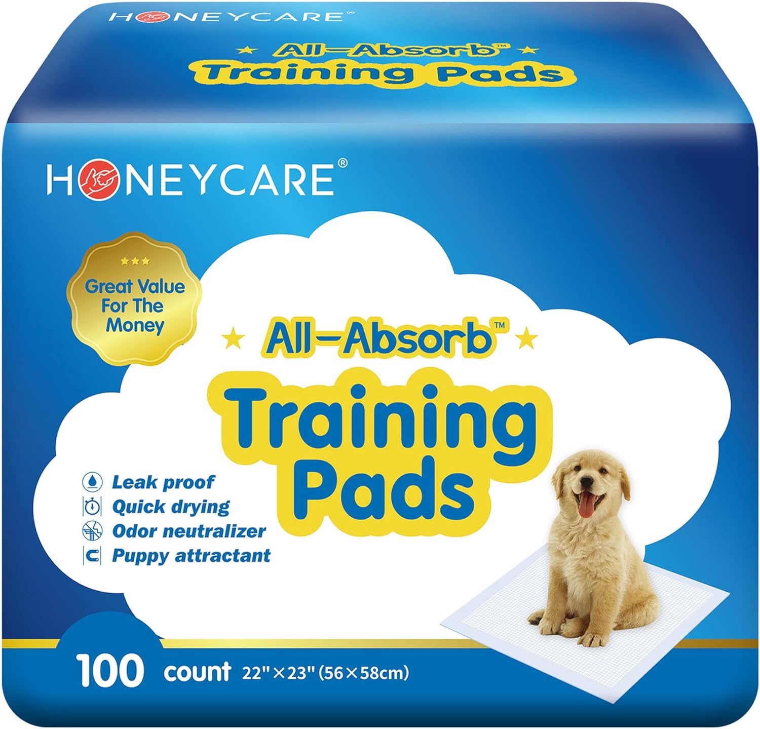 HONEY CARE AllAbsorb Large 22in x 23in 100 Count Dog And Puppy Training Pads Main image