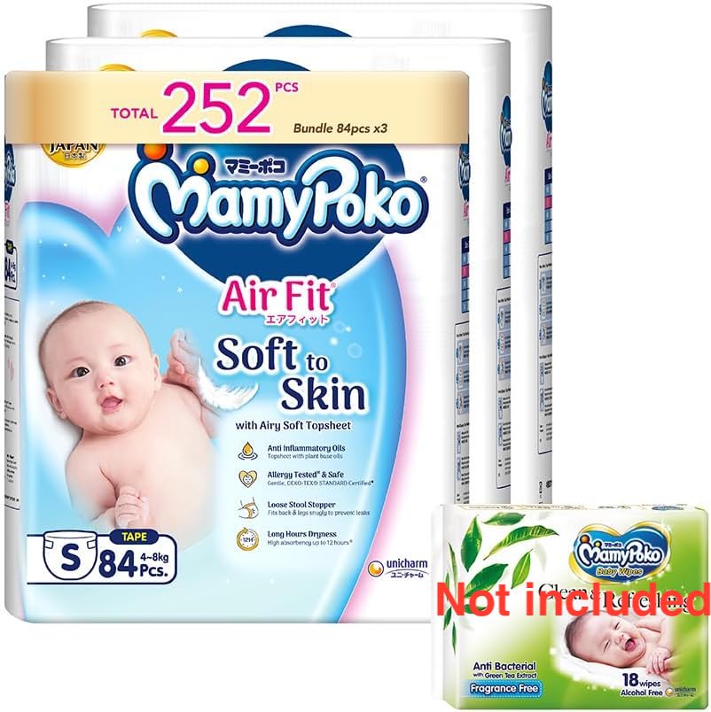 MamyPoko Air Fit Tape Baby Diapers S 4to8kg 84 Pcs X 3 Packs Main image