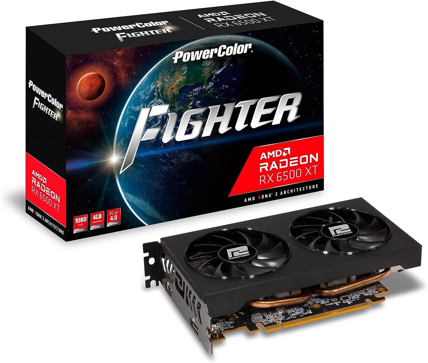 PowerColor Fighter AMD Radeon RX 6500XT Gaming Graphics Card With 4GB GDDR6 Memory AXRX 6500XT 4GBD6DHOC Main image