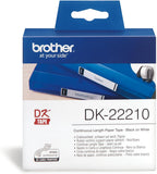 Brother DK22210 Continuous Length Paper Tape 29mm X 30.48m Black On White