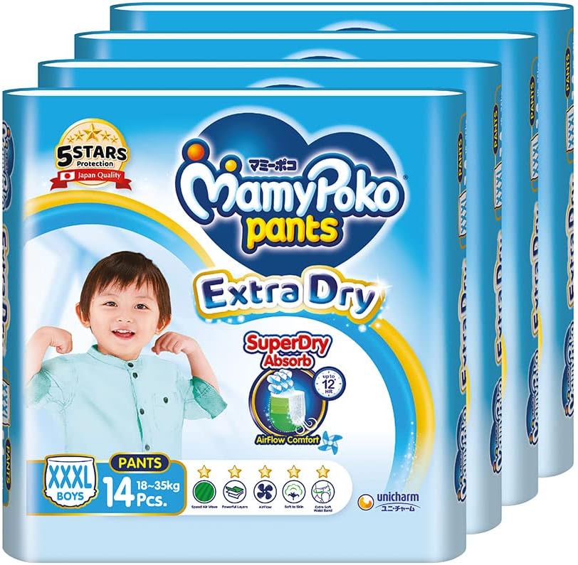 MamyPoko Extra Dry Skin Pants Baby Diapers XXXL 18to35kg 14 Pcs X 4 Packs Main image