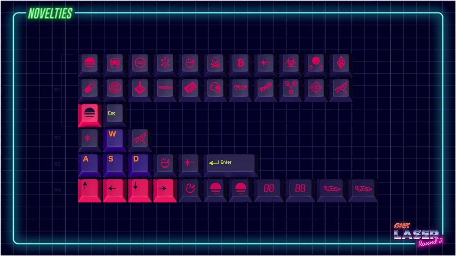 DROP + MiTo GMK Laser Custom Mechanical Keyboard Novelty Keycap Set  44-Keys Doubleshot ABS Cherry Profile
