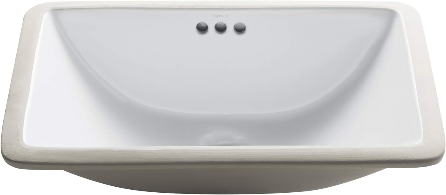 Kraus KCU241 Ceramic Undermount Rectangular Bathroom Sink 20.86 x 14.37 x 8.13 Inches White Main image