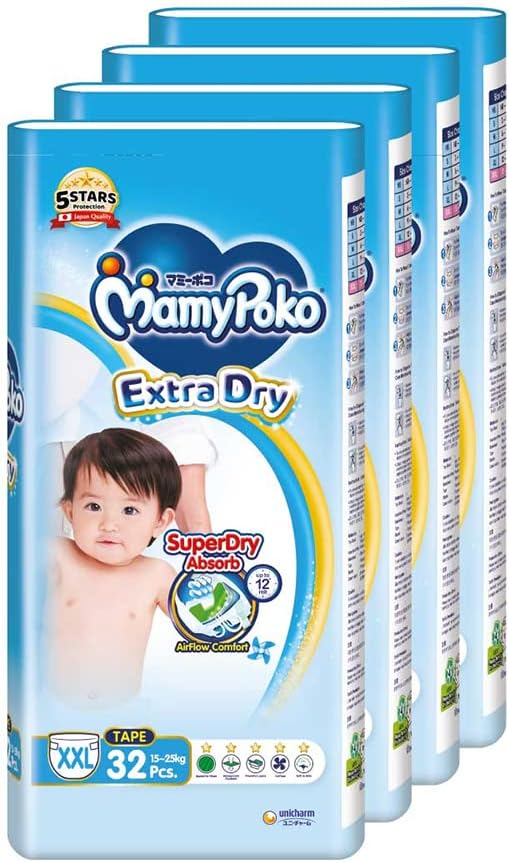 MamyPoko Extra Dry Tape Baby Diapers XXL 15to25kg 32 Pcs X 4 Packs Carton Main image