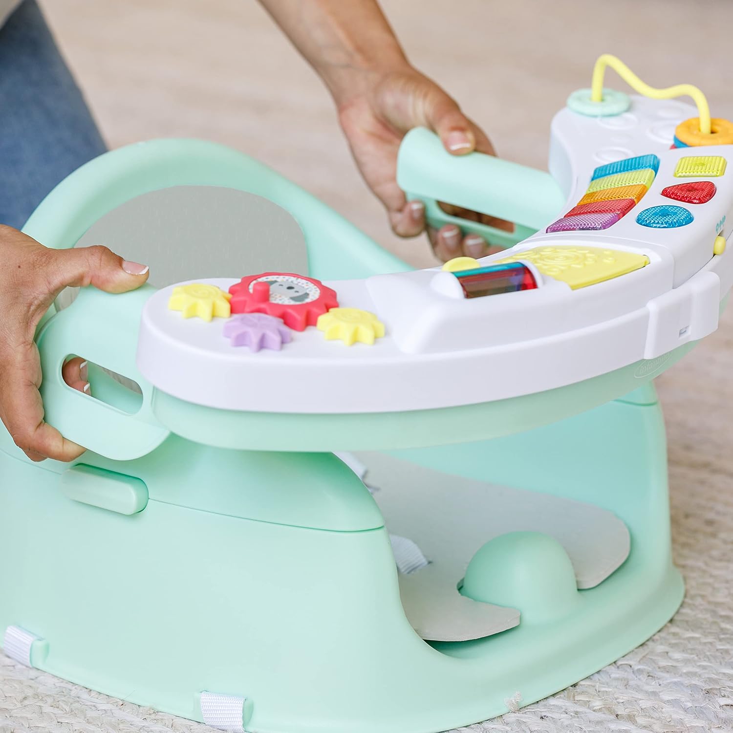 Infantino Music & Lights 3-in-1 Discovery Seat and Booster - Convertible Booster, Infant Activity Seat and Feeding Seat with Electronic Piano for Sensory Exploration, for Babies and Toddlers, Mint